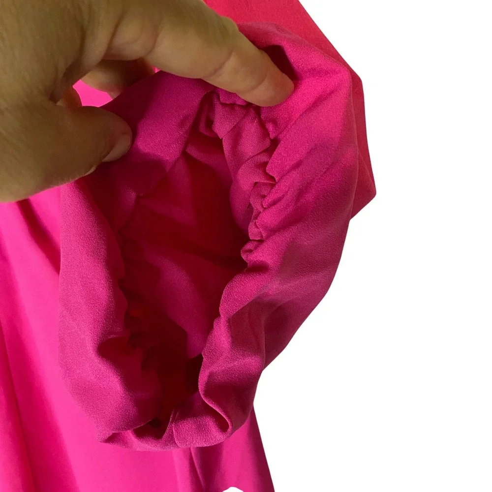 LOFT Magenta Pink Twist Front Puff Sleeve Blouse Medium Mock Neck Keyhole Blouse